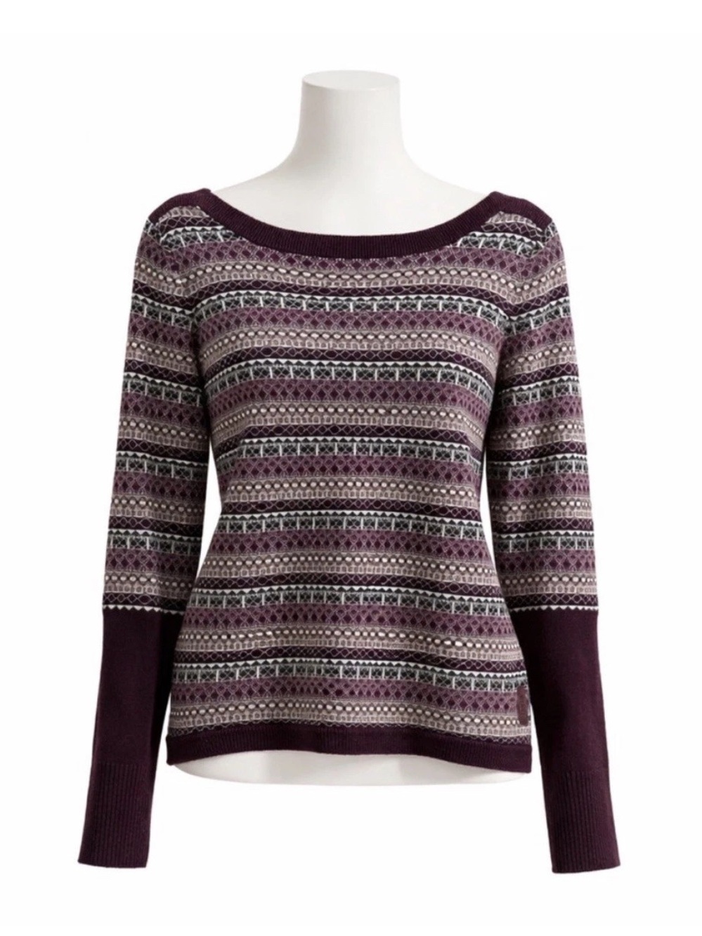 Size S Roots Women’s Fair Isle Jacquard Purple Lightweight Knit Sweater Cardigan